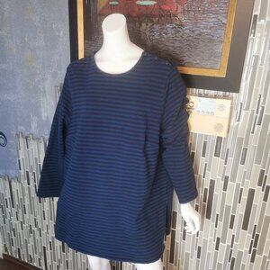 J Jill  Long Sleeve Cotton Crew Neck Stripe Shirt Size 4X Blue Black 0423